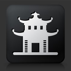 Black Square Button with Chinese Architecture