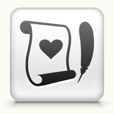 White Square Button with Love Letter Icon