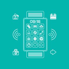 lines structure of smart watch with icons