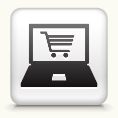 White Square Button with Online Shopping Icon