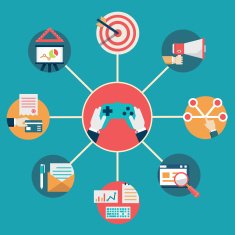 Vector flat concept of gamification in business Integration management