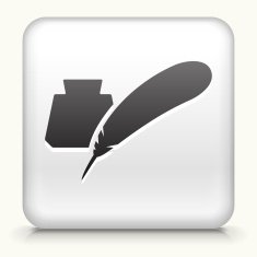 White Square Button with Feather & Ink Icon