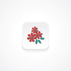 Modern Flat Rounded Square icon With Shadow And Red Daisies