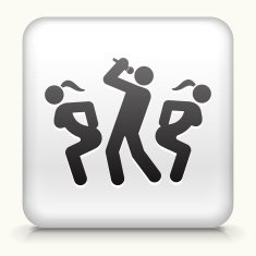 An icon of a male performer and female dancers