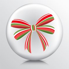 Round Icon With Green White and Red Striped Christmas Bow