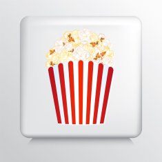 Square Icon With Popcorn Filled Red and White Striped Container