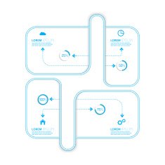 Flat display with crossed and dotted curved path intersecting re