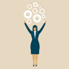 Businesswoman With Arms Up Filled Gears N3
