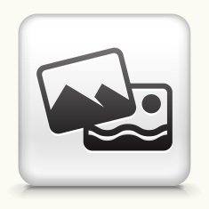 Square Button with Two Photos of Mountains and Ocean