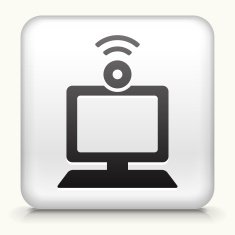 Square Button with Computer and Video Chat