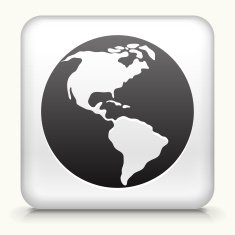 Square Button with Globe interface icon