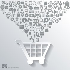 Shopping bag icon Flat abstract background with web icons Interface