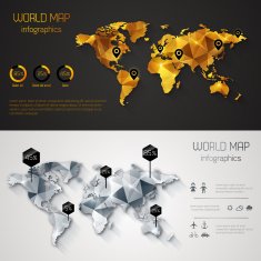 Abstract world map with tags points and destinations