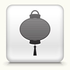Square Button with Flying Chinese Lantern
