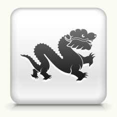 Square Button with Chinese Dragon