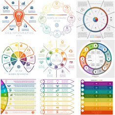 Set 9 templates Infographics cyclic processes eight positions N2