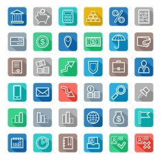 Icons Bank Finance white outline coloured background with shadow