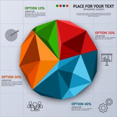 Pie chart in polygon style - business statistics with icons N2