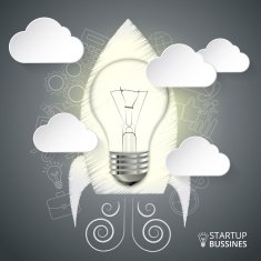 Vector rocket with lightbulb for infographic