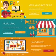 Set of music flat modern illustrations banners headers with icons N2