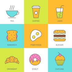 Set of vector flat food illustration Breakfast multicolor icons N2