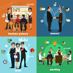Office workers flat set with business process