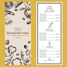 food menu restaurant cafe brochure drawing retro design templa N2