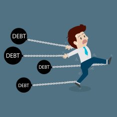 Businessman dragging a debt