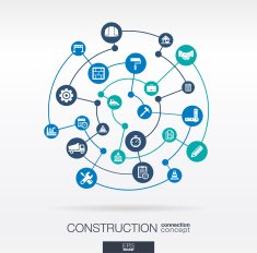 Construction network Abstract background with lines circles integrated flat icons
