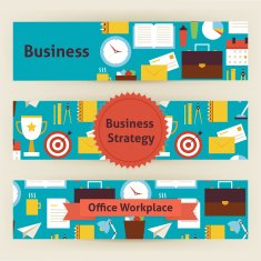 Business Strategy and Office Workplace Vector Template Banners S