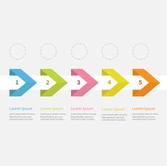 Infographic five step ribbon arrow dashed circle and text Timeline