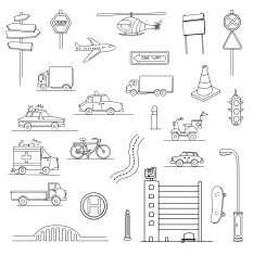 Urban city set of various objects