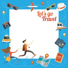 Couple run with Travel Objects Icons Frame