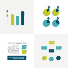Flat set of charts and brochure elements Simply color editable N10