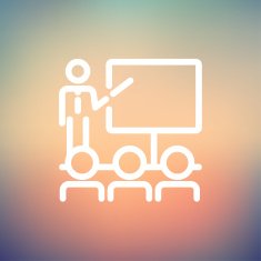 Businessman giving a presentation thin line icon N3