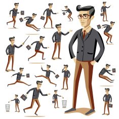 Flat people icons situations web infographic vector set Men lifestyle N23