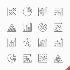 Thin linear business data market infographic elements