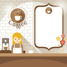 Girl at Coffee Shop Counter with Blank Sign