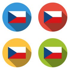 Collection of 4 isolated flat buttons (icons) with CZECH REPUBLI N2