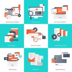 Vector illustration Flat computing background Programming coding Web development and N84