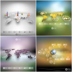 Set of world maps in perspective blurred infographic vector templates N3