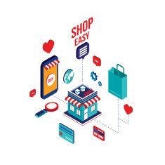 Flat 3d isometric design Mobile payment Online shopping e-commerce concept N6