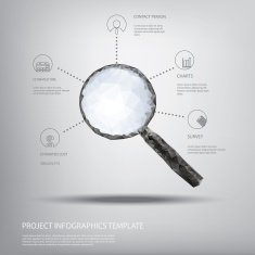 Magnifying glass symbol in modern low polygonal shapes and infographics N3