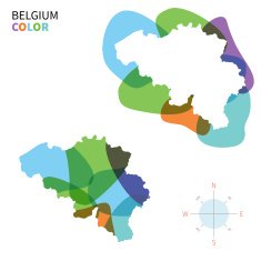 Abstract vector color map of Belgium with transparent paint effect