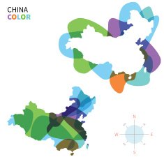 Abstract vector color map of China with transparent paint effect
