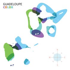 Abstract vector color map of Guadeloupe with transparent paint effect