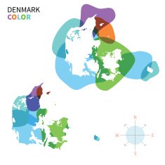 Abstract vector color map of Denmark with transparent paint effect