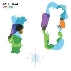 Abstract vector color map of Portugal with transparent paint effect