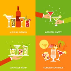 Alcohol Cocktails Icons Flat