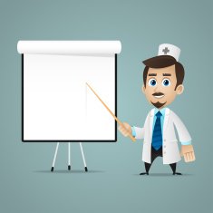 Doctor points on flipchart